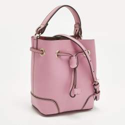 Pre Owned Furla Stacy Drawstring Mini Pink Leather Bucket Bag