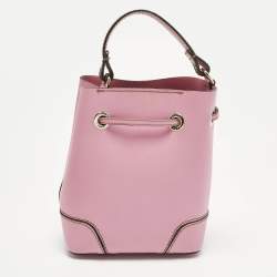 Pre Owned Furla Stacy Drawstring Mini Pink Leather Bucket Bag
