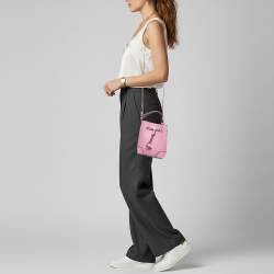 Pre Owned Furla Stacy Drawstring Mini Pink Leather Bucket Bag