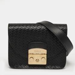 مملوكة مسبقًا Furla Metropolis Mini Black Woven Embossed Leather Crossbody Bag