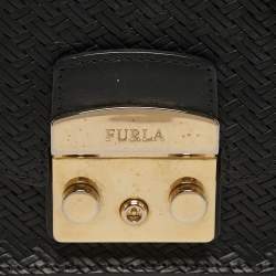 Pre Owned حقيبة كروسبودي فورلا ميتروبوليس صغيرة مضغوطة من الجلد الأسود المنسوج