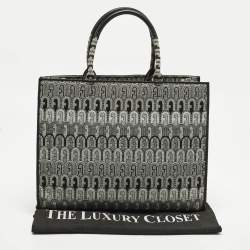 مملوكة مسبقًا حقيبة يد فورلا كبيرة قماش جاكار مطبوع أسود/رمادي حقيبة فرصة