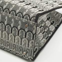 مملوكة مسبقًا حقيبة يد فورلا كبيرة قماش جاكار مطبوع أسود/رمادي حقيبة فرصة