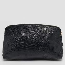 مملوكة مسبقًا حقيبة كلتش فورلا جلد أسود بنقشة التمساح بسحاب