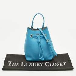 مملوكة مسبقًا Furla Stacy Mini Blue Leather Drawstring Bucket Bag