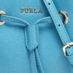 مملوكة مسبقًا Furla Stacy Mini Blue Leather Drawstring Bucket Bag