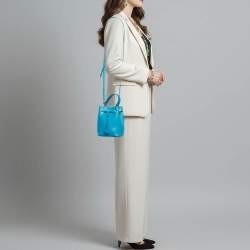 مملوكة مسبقًا Furla Stacy Mini Blue Leather Drawstring Bucket Bag