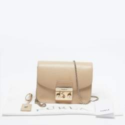 Pre Owned Furla Metropolis Mini Beige Leather Crossbody Bag
