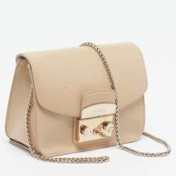 Pre Owned Furla Metropolis Mini Beige Leather Crossbody Bag