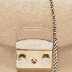 Pre Owned Furla Metropolis Mini Beige Leather Crossbody Bag