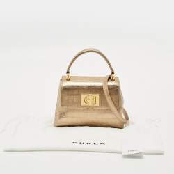 مملوكة مسبقًا Furla 1927 Gold Croc Embossed Leather Top Handle Bag