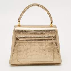 مملوكة مسبقًا Furla 1927 Gold Croc Embossed Leather Top Handle Bag