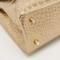مملوكة مسبقًا Furla 1927 Gold Croc Embossed Leather Top Handle Bag