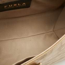 مملوكة مسبقًا Furla 1927 Gold Croc Embossed Leather Top Handle Bag