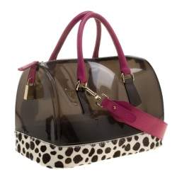 Pre Owned حقيبة فورلا كاندي تفاصيل فهد جلد ومطاط لامعة رمادية/ سوداء