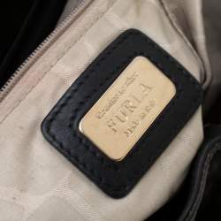 Pre Owned Furla Black And White Leather Top Handle Bag