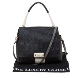 Pre Owned Furla Black And White Leather Top Handle Bag