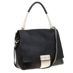 Pre Owned Furla Black And White Leather Top Handle Bag