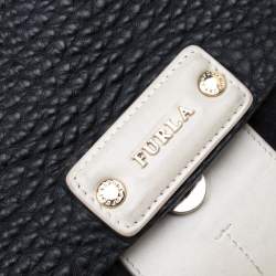 Pre Owned Furla Black And White Leather Top Handle Bag