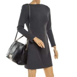 Pre Owned Furla Black And White Leather Top Handle Bag