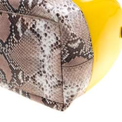 Pre Owned Furla Yellow/Beige Rubber and Python Embossed Candy Satchel