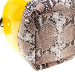 Pre Owned Furla Yellow/Beige Rubber and Python Embossed Candy Satchel