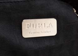 Pre Owned Furla Black Ostrich Embossed Leather Carmen Satchel