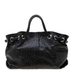 Pre Owned Furla Black Ostrich Embossed Leather Carmen Satchel