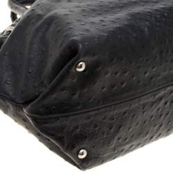 Pre Owned Furla Black Ostrich Embossed Leather Carmen Satchel