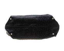 Pre Owned Furla Black Ostrich Embossed Leather Carmen Satchel