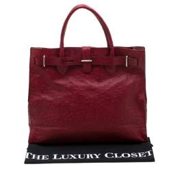 Pre Owned حقيبة يد فورلا غريتا كبيرة جلد نقش نعام حمراء