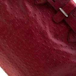 Pre Owned حقيبة يد فورلا غريتا كبيرة جلد نقش نعام حمراء