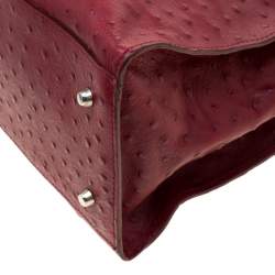 Pre Owned حقيبة يد فورلا غريتا كبيرة جلد نقش نعام حمراء