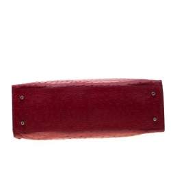 Pre Owned حقيبة يد فورلا غريتا كبيرة جلد نقش نعام حمراء