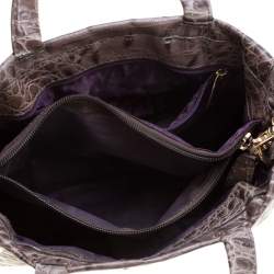 Pre Owned Furla Grey Croc Embossed Leather Tote