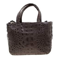 Pre Owned Furla Grey Croc Embossed Leather Tote