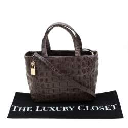 Pre Owned Furla Grey Croc Embossed Leather Tote