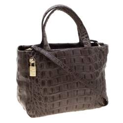 Pre Owned Furla Grey Croc Embossed Leather Tote