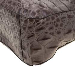 Pre Owned Furla Grey Croc Embossed Leather Tote