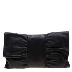 Pre Owned Furla Black Leather Bow Clutch