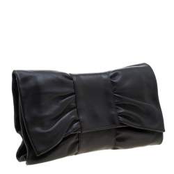 Pre Owned Furla Black Leather Bow Clutch