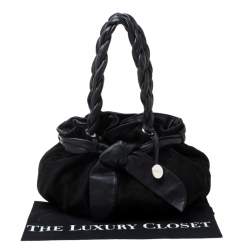 Pre Owned Furla Black Leather and Suede Bow Hobo