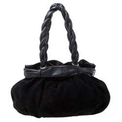 Pre Owned Furla Black Leather and Suede Bow Hobo