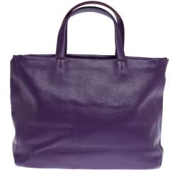 Pre Owned Furla Purple Leather Shopper Tote