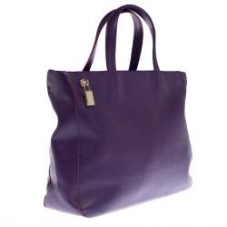 Pre Owned Furla Purple Leather Shopper Tote