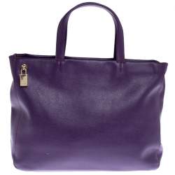 Pre Owned Furla Purple Leather Shopper Tote