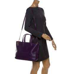 Pre Owned Furla Purple Leather Shopper Tote