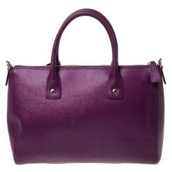 Pre Owned Furla Purple Leather Linda Satchel