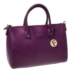 Pre Owned Furla Purple Leather Linda Satchel