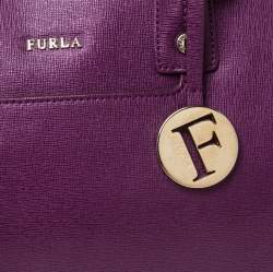 Pre Owned Furla Purple Leather Linda Satchel